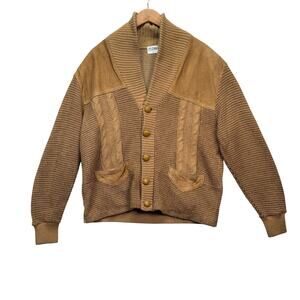 Brown Orlon Virgin Acrylic Cottagecore Indie Cable Knit Cardigan Sweater USA XL